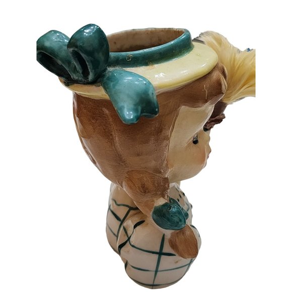 Vintage Unsigned 60s Lady Vase With Feather Vase (A2396) - Picture 2 of 7